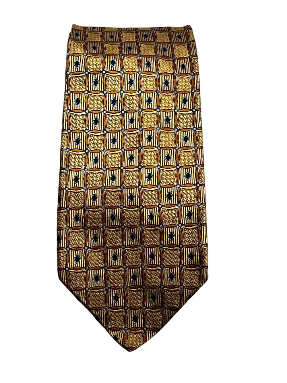 Jos A Bank Men’s Tie Yellow Blue 100% Silk Made in Italy